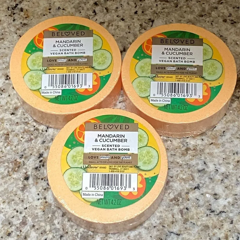 Beloved Mandarin & Cucumber Vegan Bath Bombs Set of 3 Citrus Spa Bath Fizzy